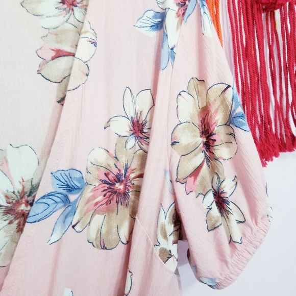 Boho Floral Tropical Side Tie Wrap Blouse Top - Picture 4 of 6